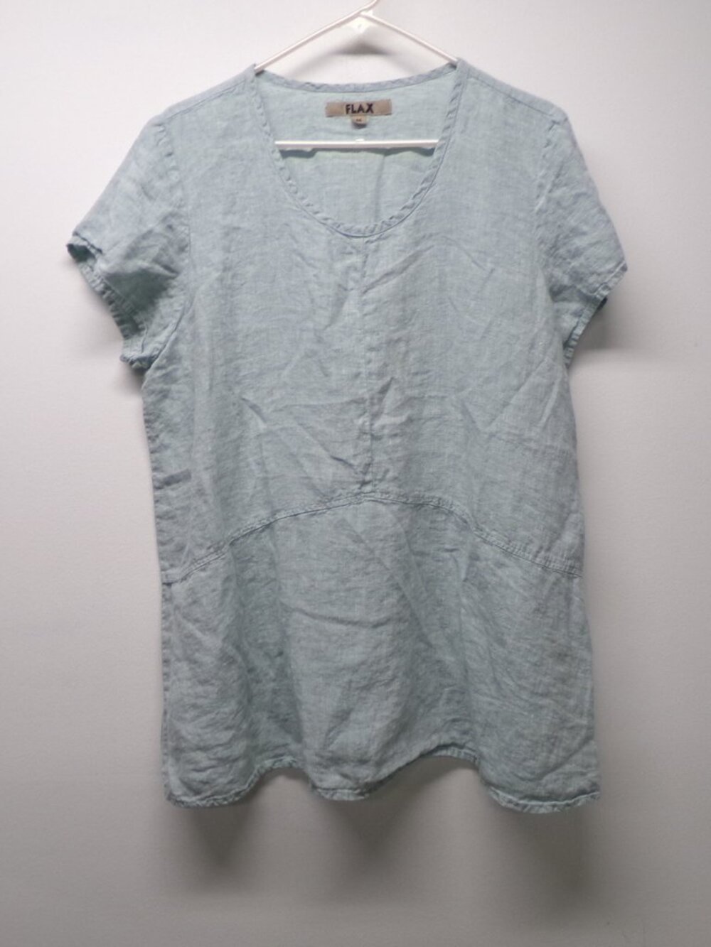 FLAX 100% Linen Scoop Neck Oversized Tunic Top Shirt sz Medium Light Blue